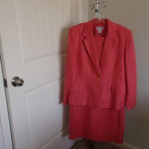 Style&co. Collection Orange 100% Linen 2 Piece Skirt Suit Size 12/14